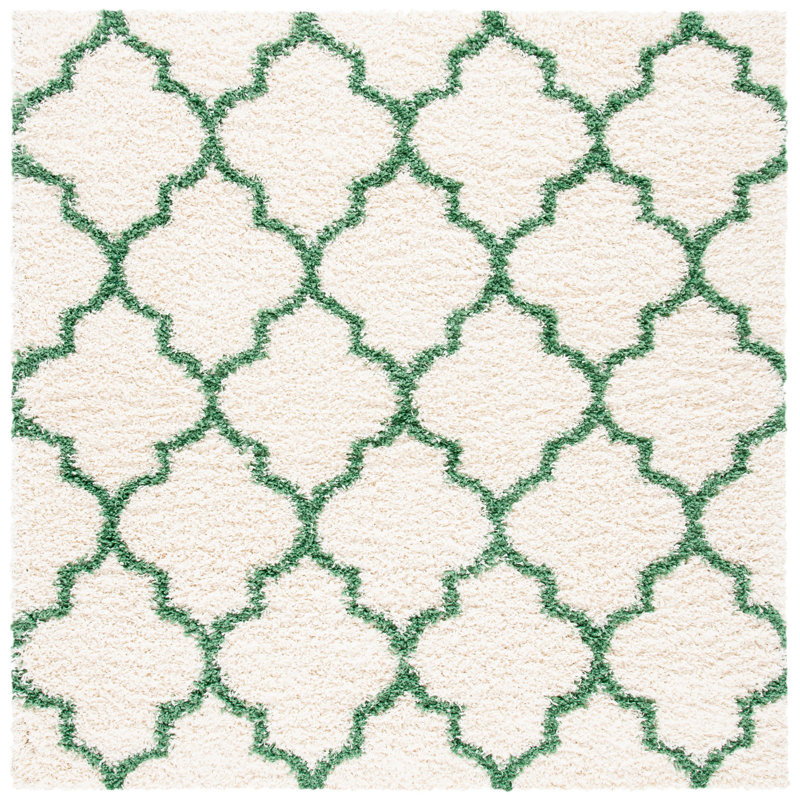 Suez Geometric Ivory/Green Area Rug, Square 6'7"