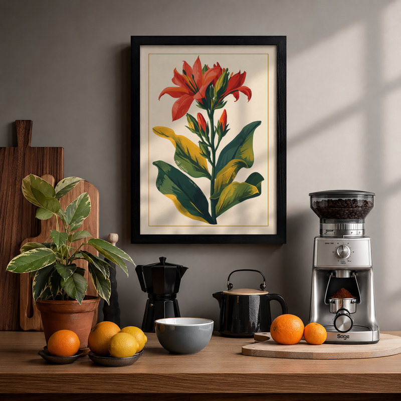 Red Lily Specimen Botanical - Print, Black, A4 - 29.7 x 21.0 cm