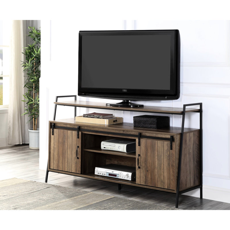 Meuble télé 50 à 59 po, console de style rustique pour appareils électroniques et multimédia, télé 58 po, 6 compartiments, cadre