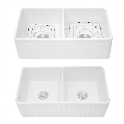 33'' L Farmhouse / Apron Double Bowl Ceramic Kitchen Sink