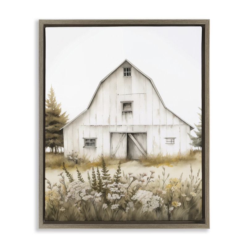  "Blooming Country Barn Garden", art mural sur toile flottante par Arlington Prints, Cadre flottant orme Montalcino