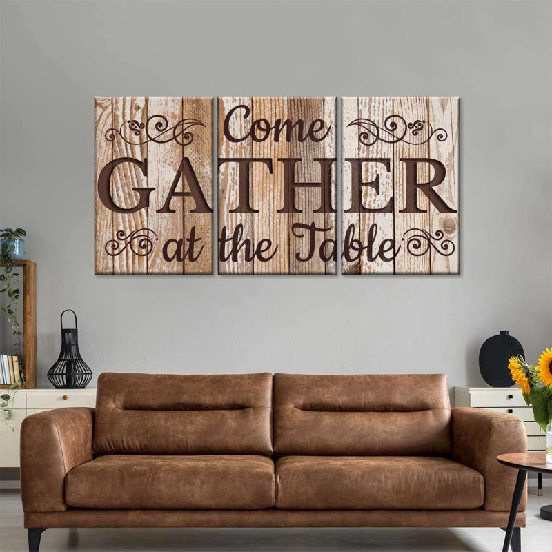 " Gather At The Table Typography " 3 - Pieces, 15" H x 32" W x 1.25" D