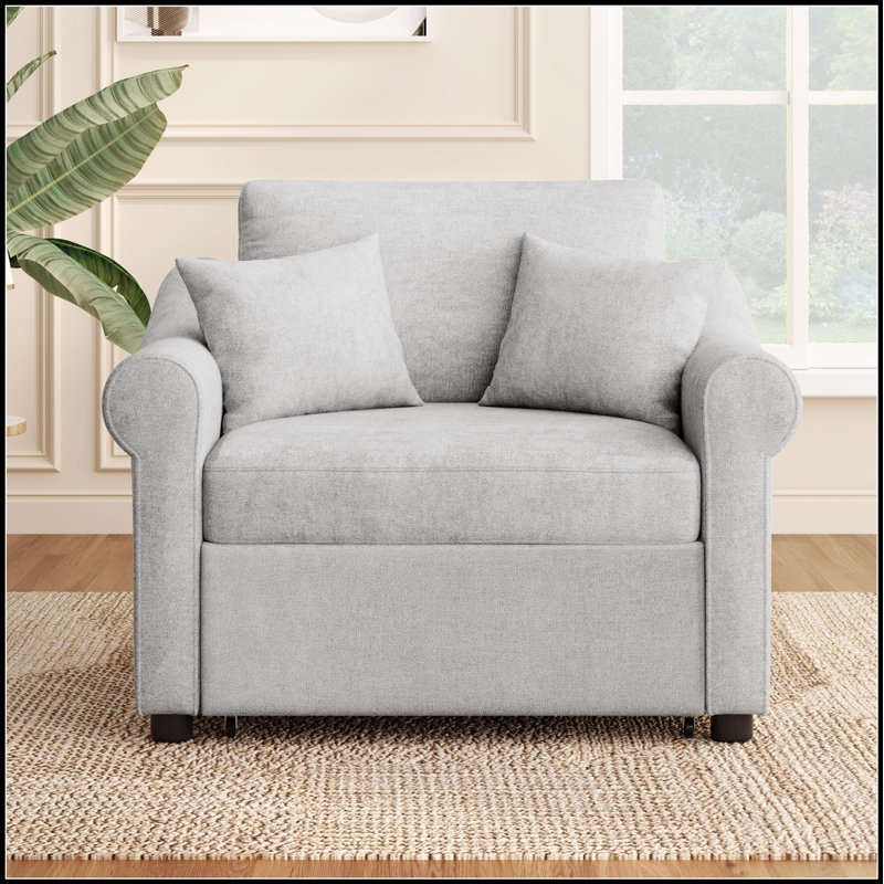 Chenille Convertible Sleeper Chair with Adjustable Backrest, Multi-Functional Lounger for Living Room and Guest Use, Gray