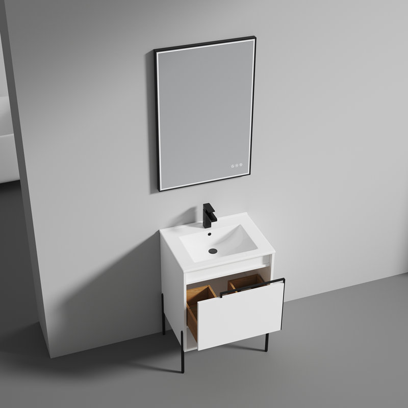 Ensemble de meuble-lavabo simple 24,25 po avec plateau en céramique Choua, Blanc