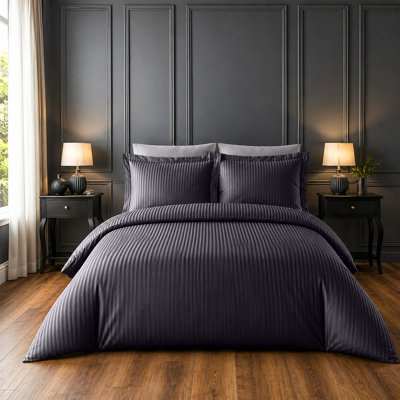 Microfiber Striped Duvet Cover Set with Pillowcases Included