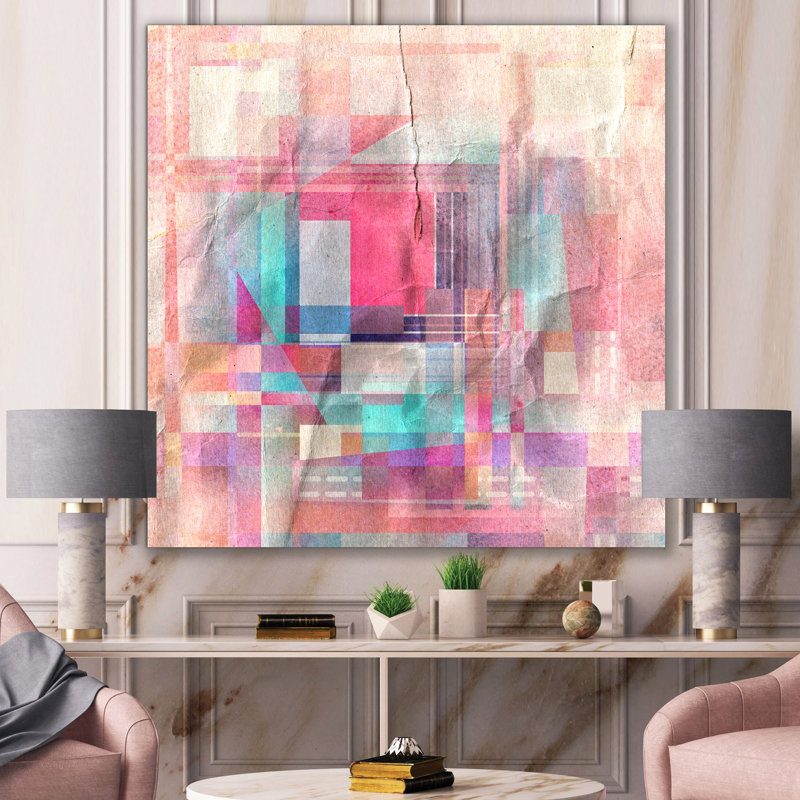«Mimimalistic Pink and Blue Geometric Impression», reproduction d'impression sur toile, Toile tendue