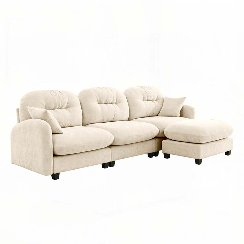 Canapé modulaire en chenille 3 places avec 2 coussins et repose-pieds, H 36,6 po x l 107 po x P 59,5 po, 3, Beige