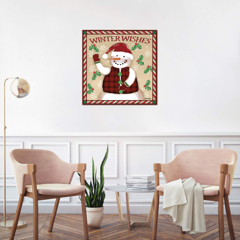 Season's Greetings Snowmen II by Jen Killeen - No Frame Print on Canvas, 66.04 cm H x 66.04 cm W x 1.91 cm D