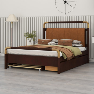 Wooden Storage Platform Bed With 2 Big Drawers And Trundle -  Everly Quinn, 529DED66F8874266A500EB3AAA1C9A4A