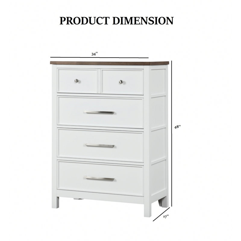 Commode en bois de style campagnard avec tiroirs, Blanc / Brun foncé