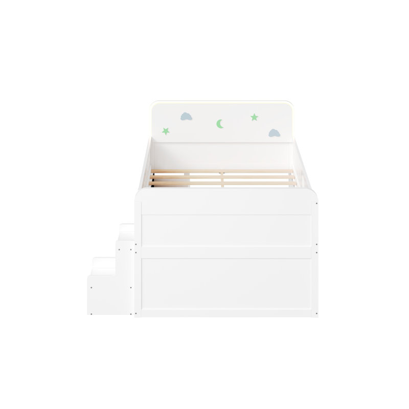 Bed With Led Light And 4 Drawers, White