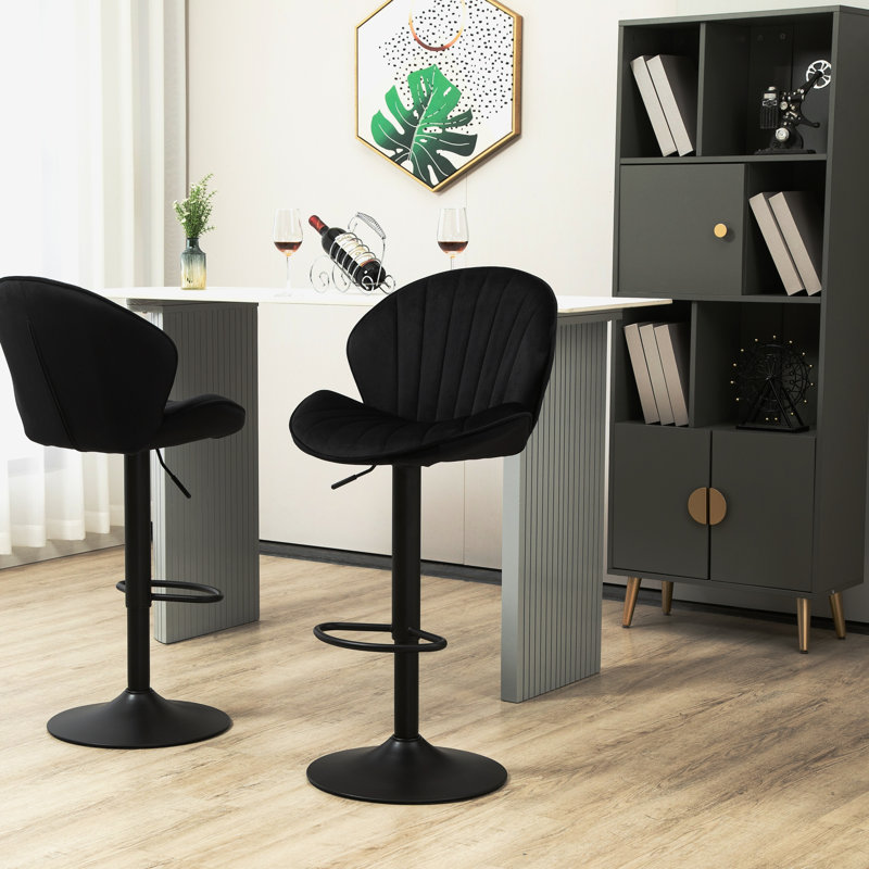 De 2 chaises de bar réglables avec dossier et repose-pieds, hauteur de comptoir noire pour coin cuisine de pub, noir, siège