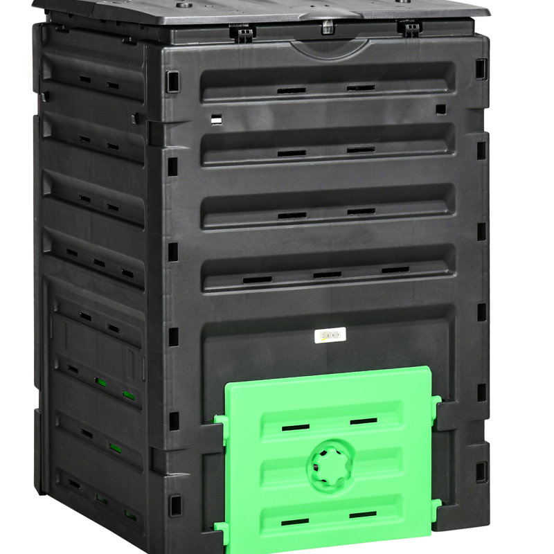 120 Compost - , 80 Vents For Efficient Composting, 2 Sliding Doors, Tough & Lightweight, Black 120 Gallon By Polypropylene, Air Quick Compost, Stable,