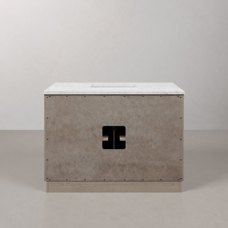 Hugo 48 In. Single Sink Carrara White Marble Countertop Vanity In Grey Oak With Hook Faucet, Oil rubbed bronze