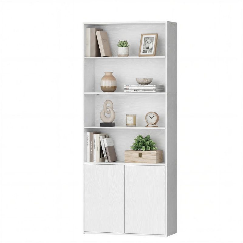 Grande bibliothèque, assemblage sans outils Superfast, bibliothèque à 6 niveaux avec porte, pour chambre à coucher de salon, blanc
