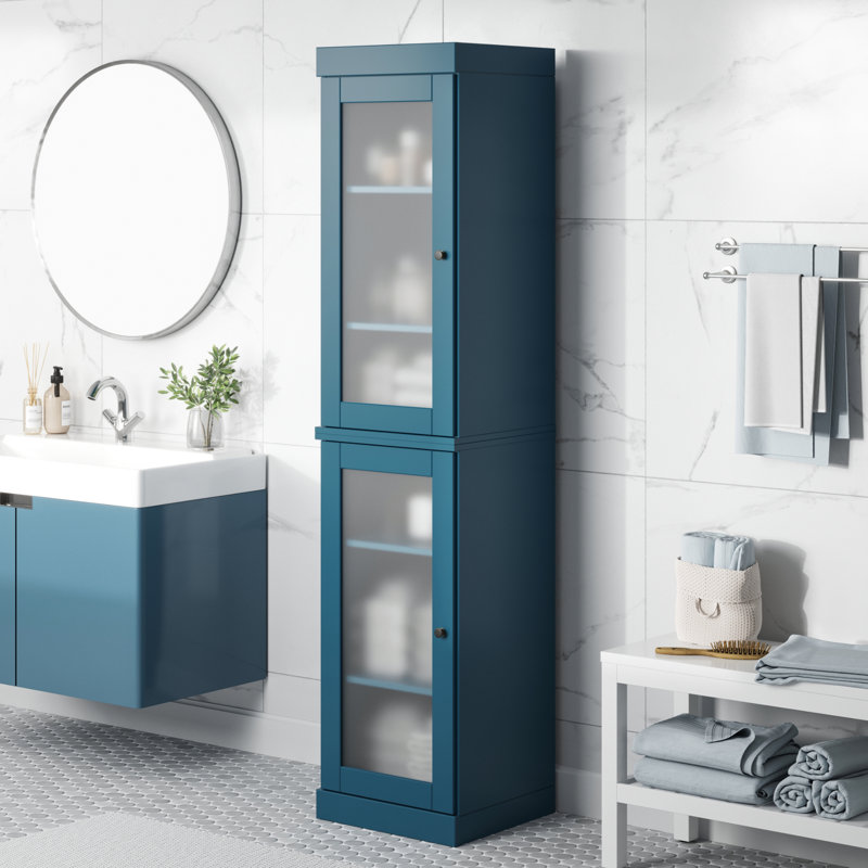 Armoire de rangement de salle de bain 100% bois massif Palace Imports, portes en verre givré, tablettes réglables, l 16,5 po, hauteur 71,5 po