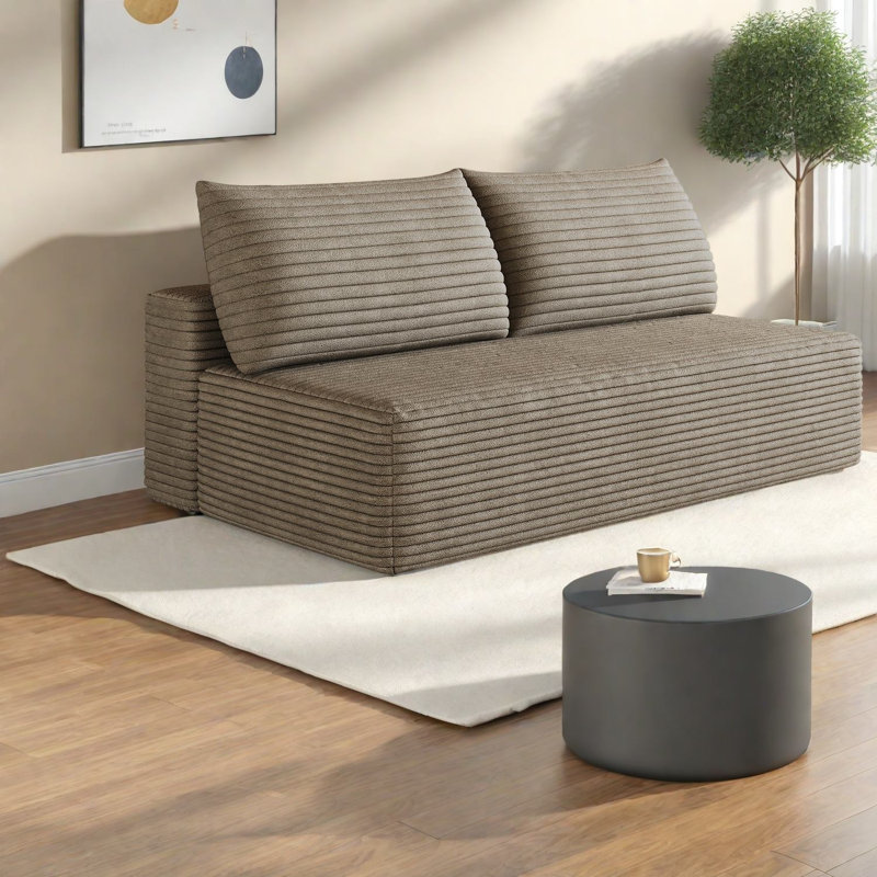 Canapé d'angle à compression, canapé compact moderne en velours côtelé moelleux pour la maison, Tan