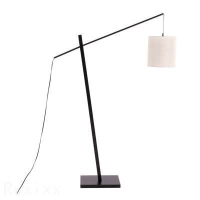 Contemporary Floor Lamp In Black Wood And Black Steel With Grey Fabric Shade By Lumisource