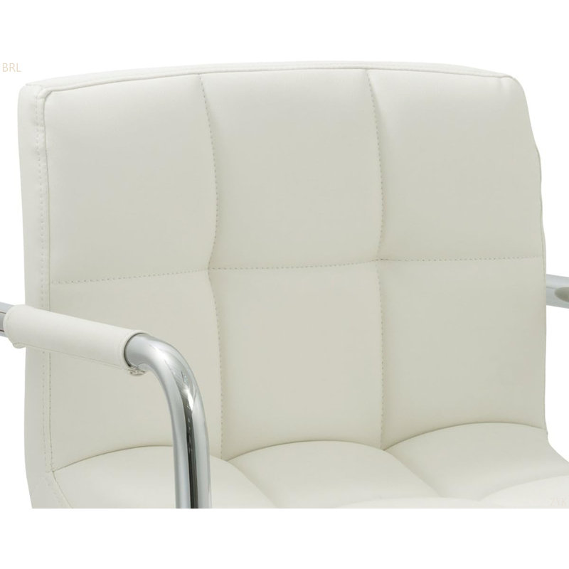 Contemporary Adjustable Swivel Arm Bar Stool with Cushion, White