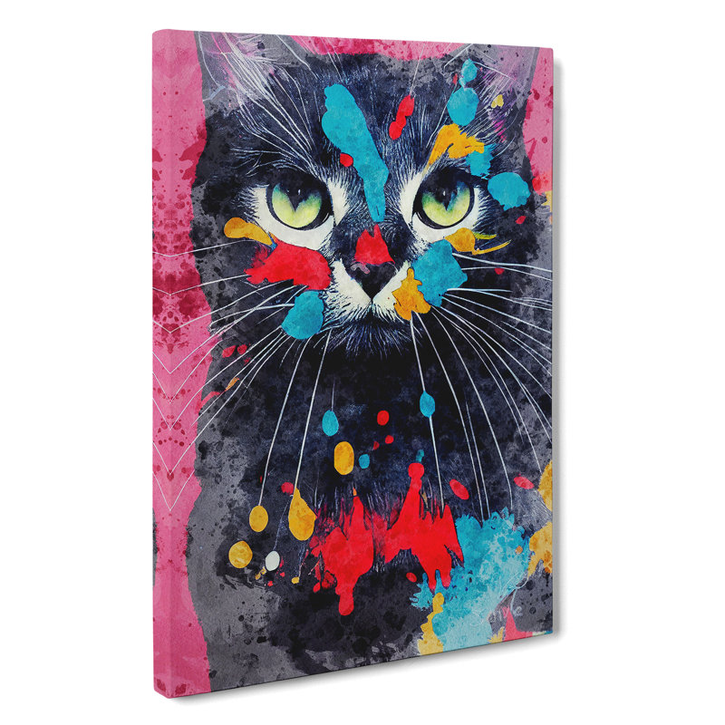 Catt Paint Splash No.2 - Wall Art, Wrapped Canvas, 50cm H x 35cm W x 3cm D, No Matte