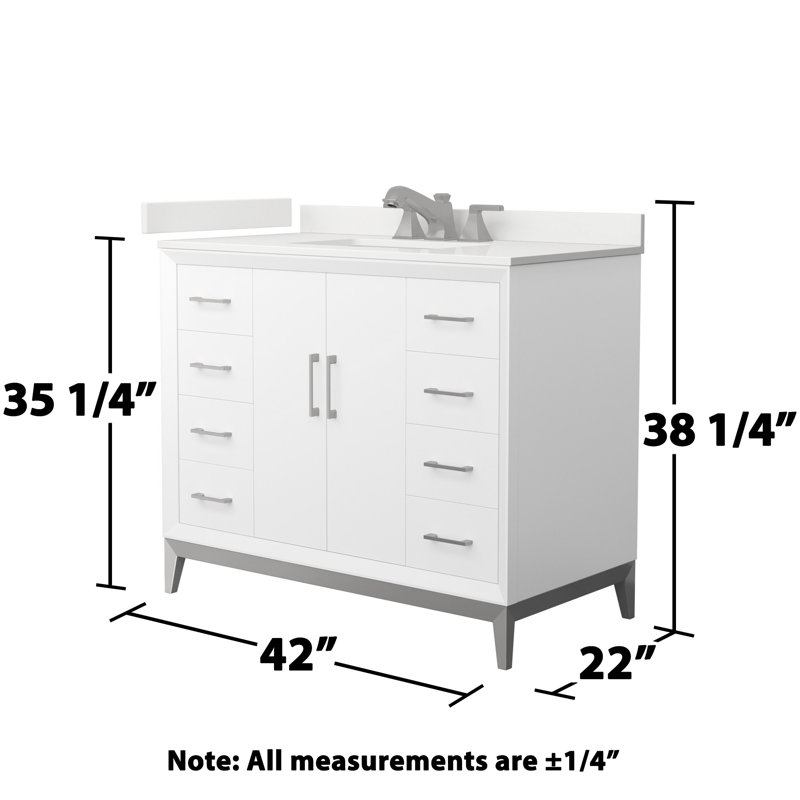 Amici Single Bathroom Vanity with Top, White Quartz, Brushed Nickel, 60"