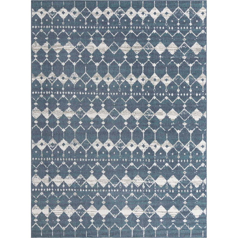 Tapis bleu marine intérieur / extérieur Southwestern, Rectangle 9 pi x 12 pi 2 po