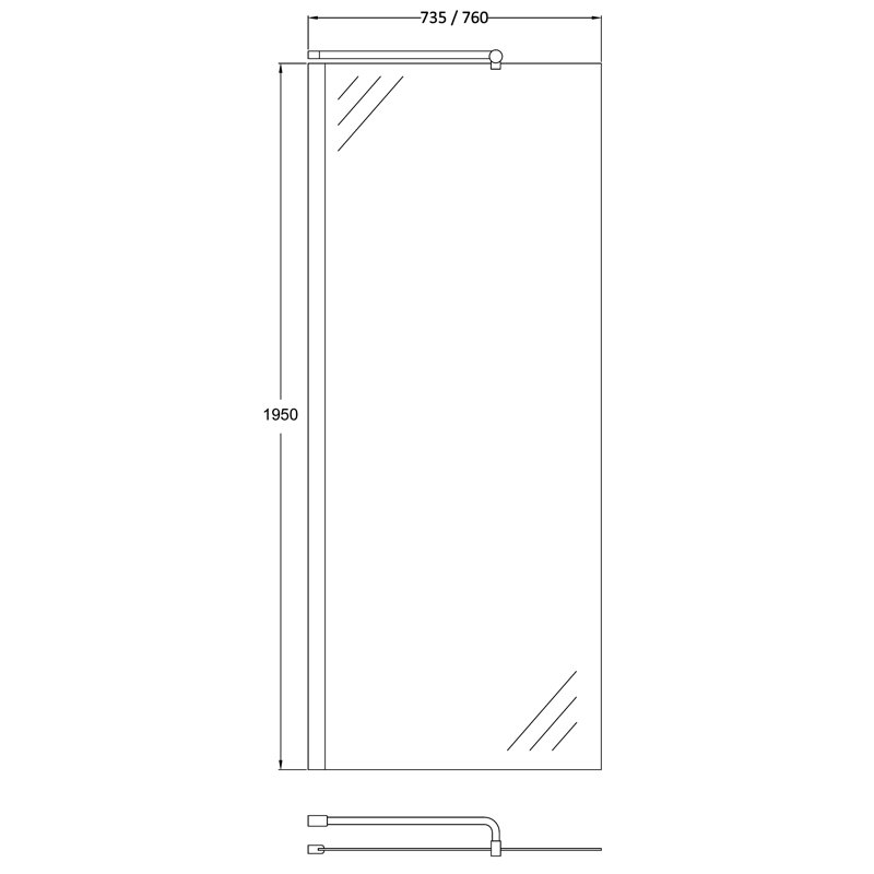 Wetroom Screens Semi-Frameless Wet Room Glass Screens with Clear Glass, 1850mm H x 758mm W