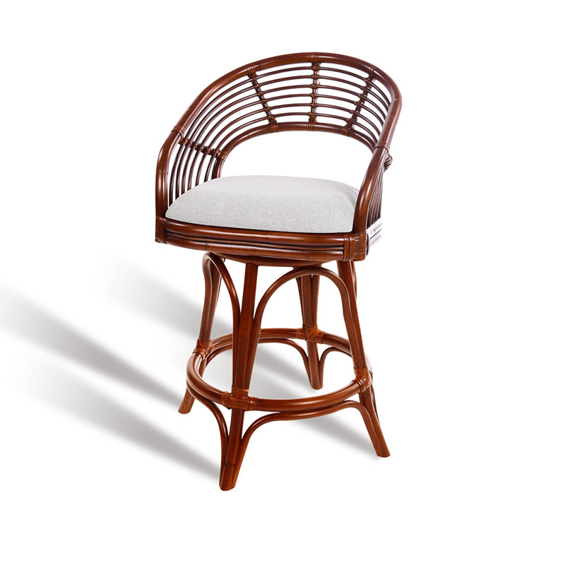Danetra Swivel Stool, Beige/Red Brown Frame, Counter Stool (27" Seat Height)