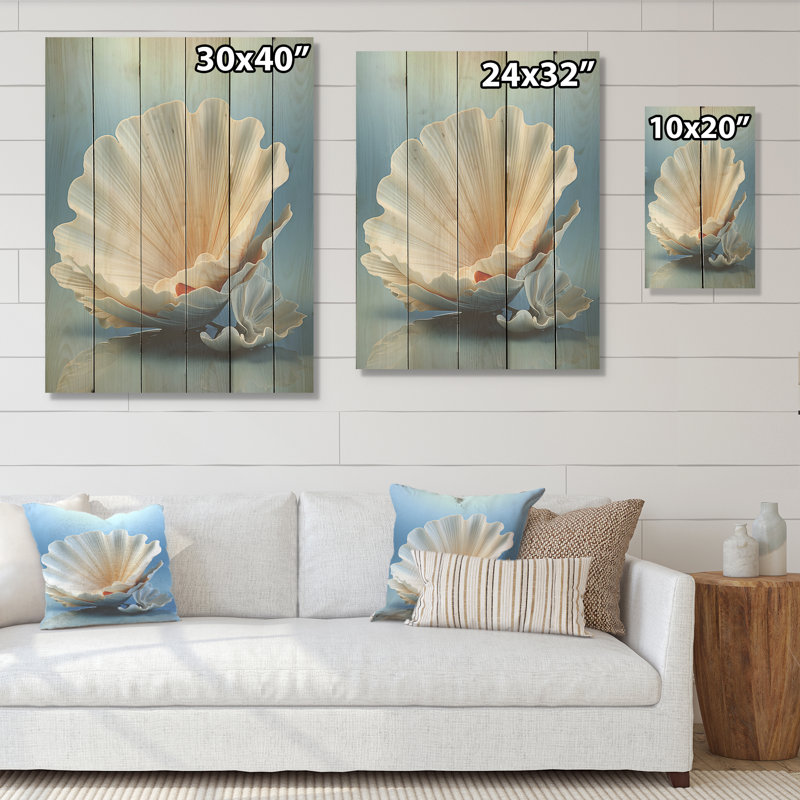Monochromatic Misty Grey Clam - Clam Wood Wall Art On Natural Pine Wood, 32" H x 24" W