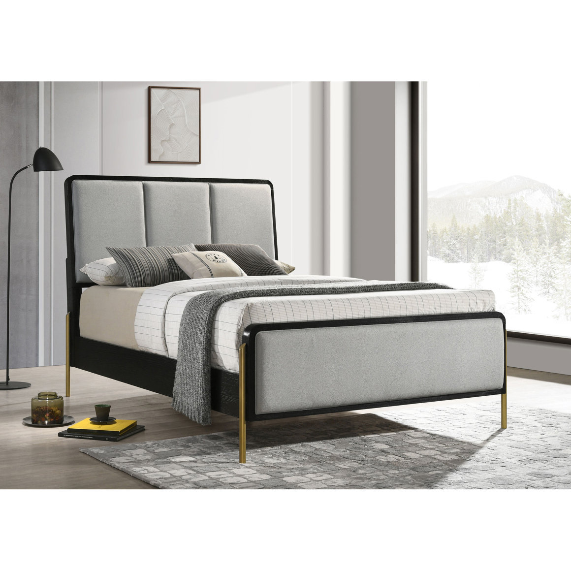 17 Stories Anser Black And Grey Queen Panel Bed With Metal Leg | Wayfair