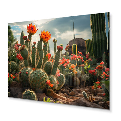 Corail vert champ de cactus II - décoration murale florale en métal