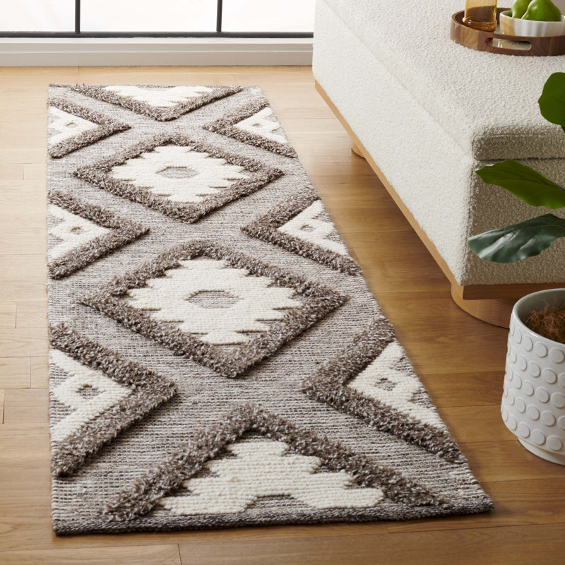 Sujata Hand Woven Wool Pile Geometric Rug, Runner 2'3" x 8'