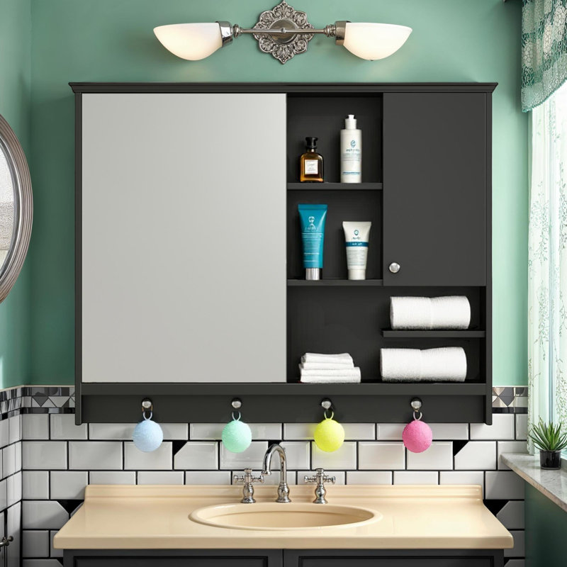 Pharmacie murale 36 "avec porte miroir, Noir mat