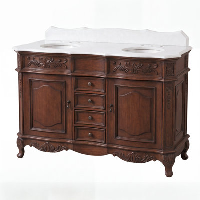 Ensemble de meuble-lavabo à double cuve 48 po brun antique avec plateau en quartz blanc Morton