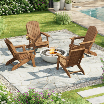 Chaise Adirondack pliante en PEHD avec dossier réglable à 3 positions et porte-gobelet, ensemble de meubles d'extérieur robustes toutes saisons pour la cour et la piscine