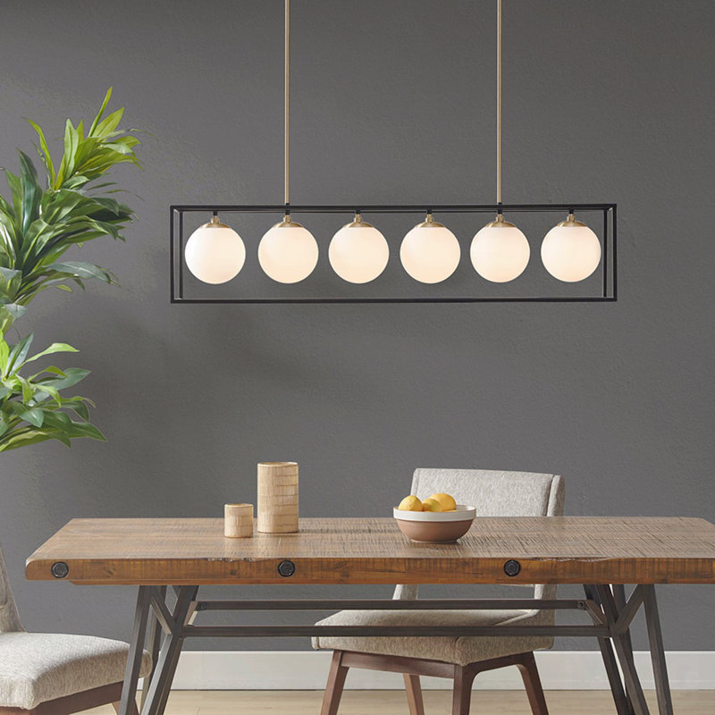 Lustre - globe en verre givré avec configuration linéaire à 6 lumières Helena