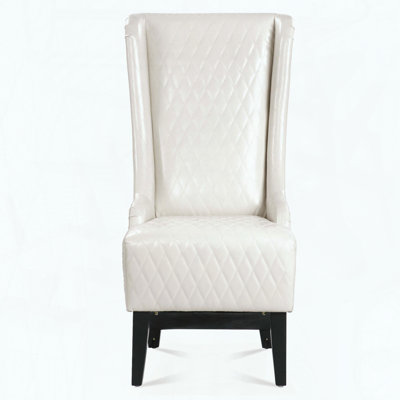 High-Back Faux Leather Accent Chair – White – Wingback – Birch Legs