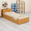 Le lit plateforme avec bureau et rangement intégrés présente un style moderne avec de larges tablettes de tête de lit-2136603250