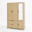 Armoire 4 portes avec miroir, armoire à DEL avec portes et 2 tiroirs, armoire de rangement en bois avec tringle, tablettes réglables, naturel