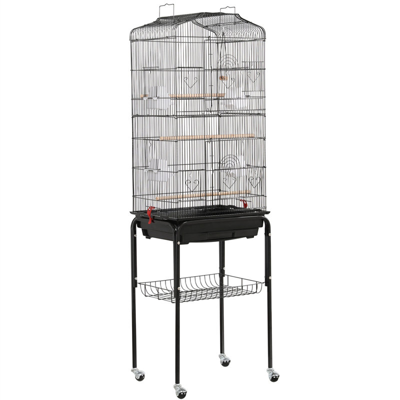 Cage à oiseau avec roulettes 59,3 po, Noir
