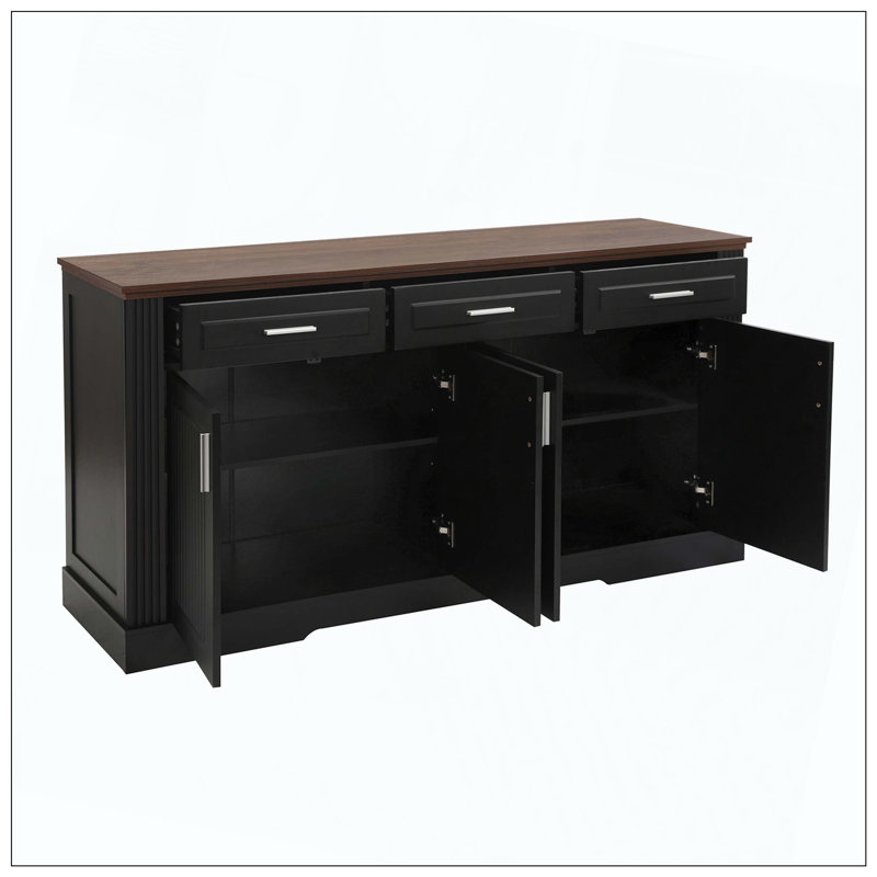 Buffet de rangement réglable avec 3 poignées rétro en métal et 4 pieds en pin, pour le hall d'entrée, le salon, la salle d'étude et la salle à manger