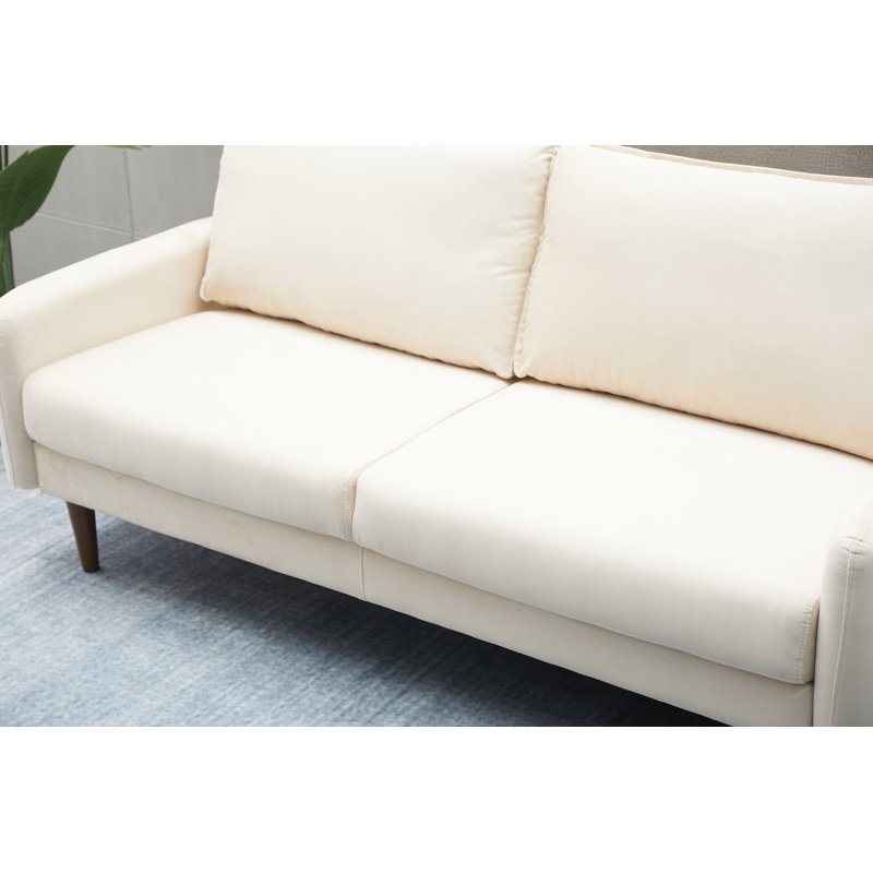 Canapé à accoudoirs arrondis en velours de 72 po Estancia, Velours beige