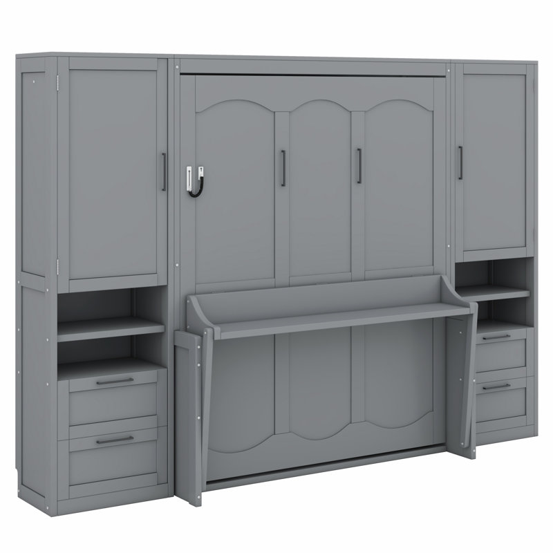 Lit escamotable moderne avec tiroirs de rangement, Gris