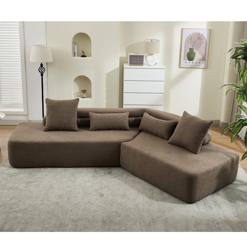4 Corner , 128", No Assembly, Boucle Fabric, Brown, 128" Sectional 4, Affordable Leather Look, Brown