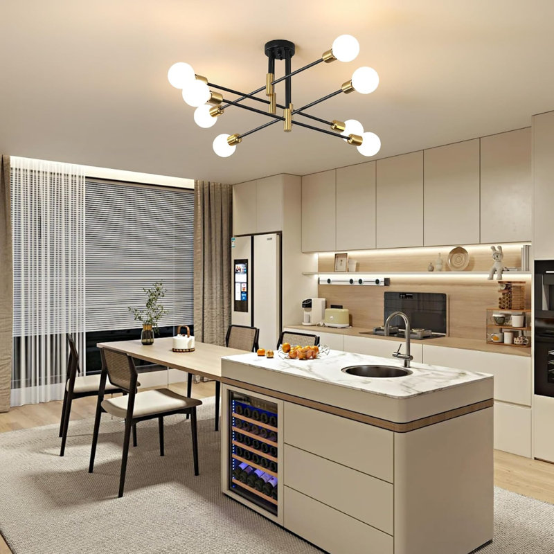 8-Light Black and Gold Dimmable Sputnik Chandelier
