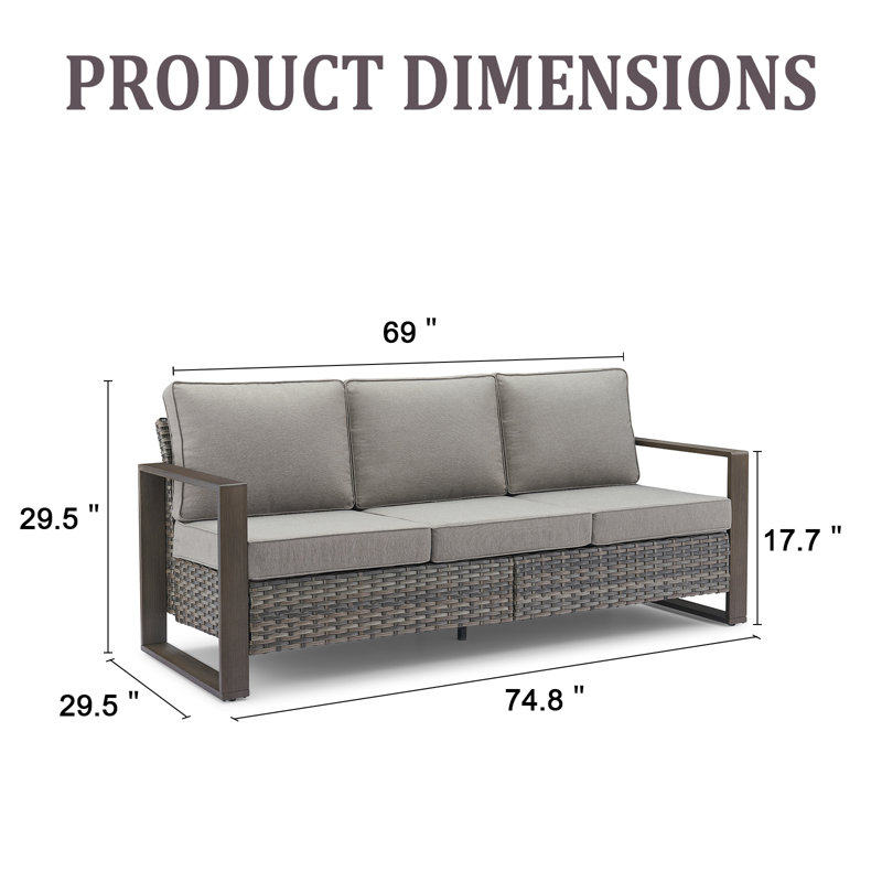 Canapé d'extérieur réversible de 75 po de largeur avec coussins Kelyse, Gris, Gris
