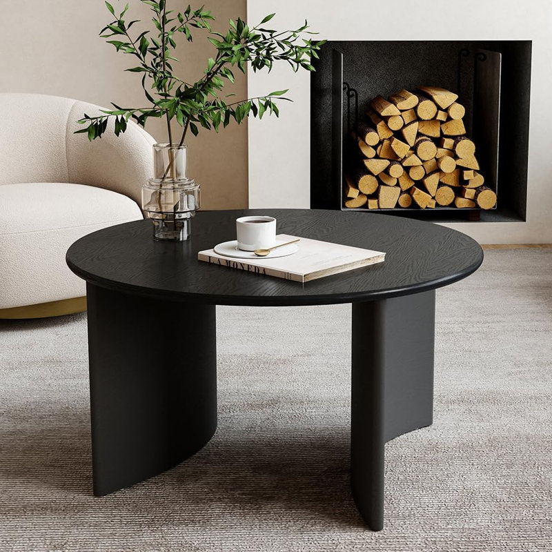 31.5″ Round Coffee Table With Curved Base, Black