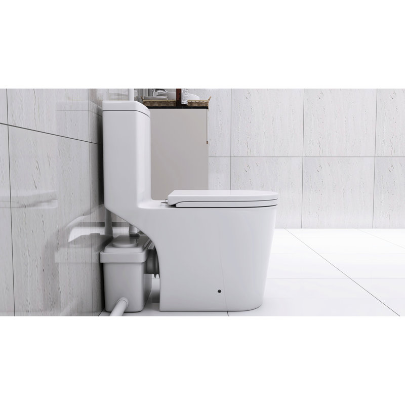 600W Toilet For Basement Renovation: Dual Flush, 17.25" Comfort Seat, Soft-Close, 3 Water Inflows, White Macerating Toilet: Comfortable Soft-Close Lid, Inlets, Modern Style