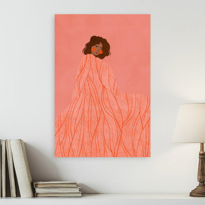 Coral Woman Dreaming Abstract Dreamy Minimalist Portrait Wall Art Print