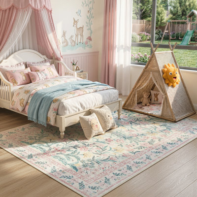 Kaldi Kaldi Oriental Botanical Floral Machine Washable Area Rug with Non-Slip Backing for Living Room, Dining Room, Bedroom